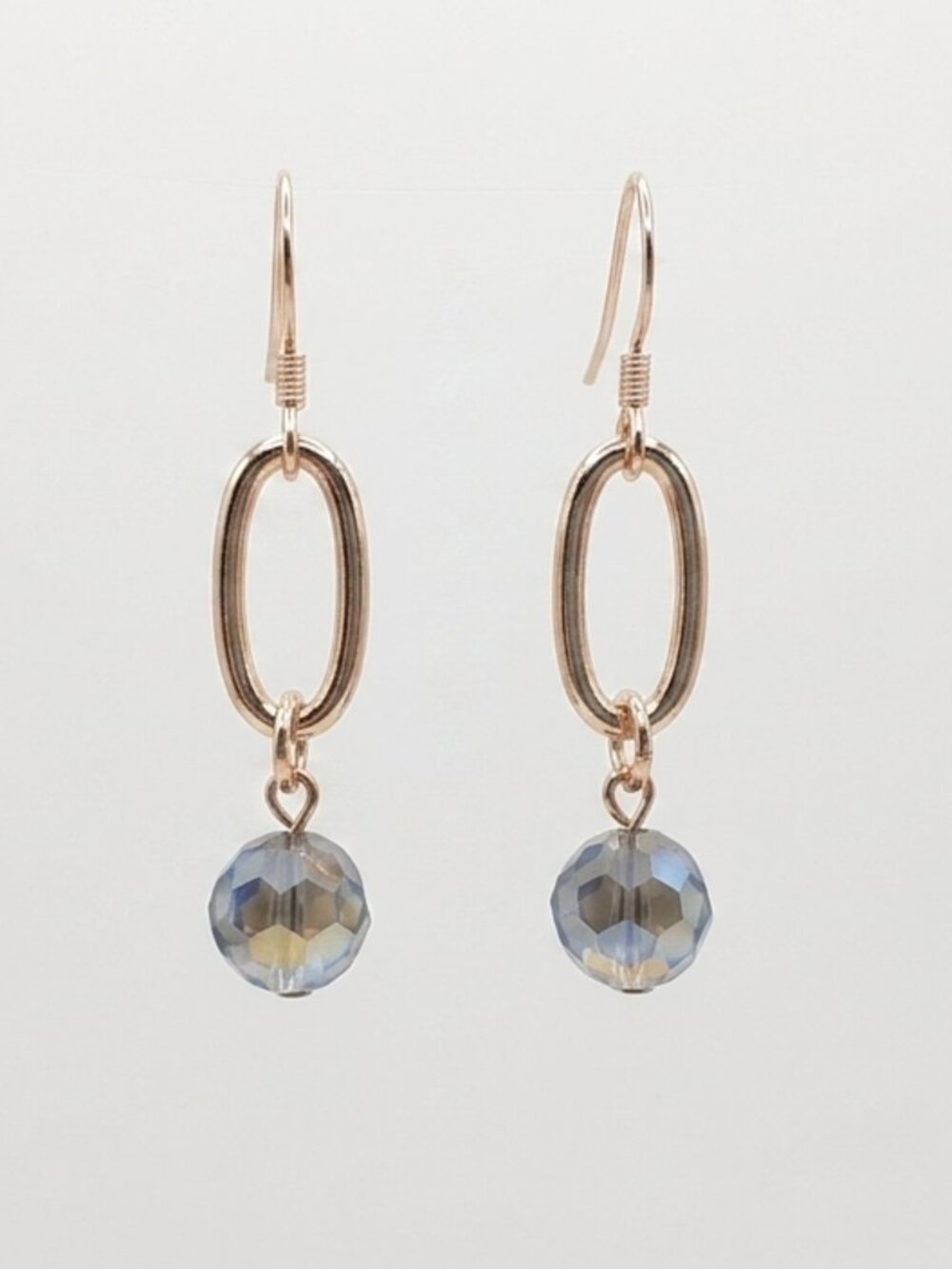 Rose Gold Link & Iridescent Crystal Drop Earrings